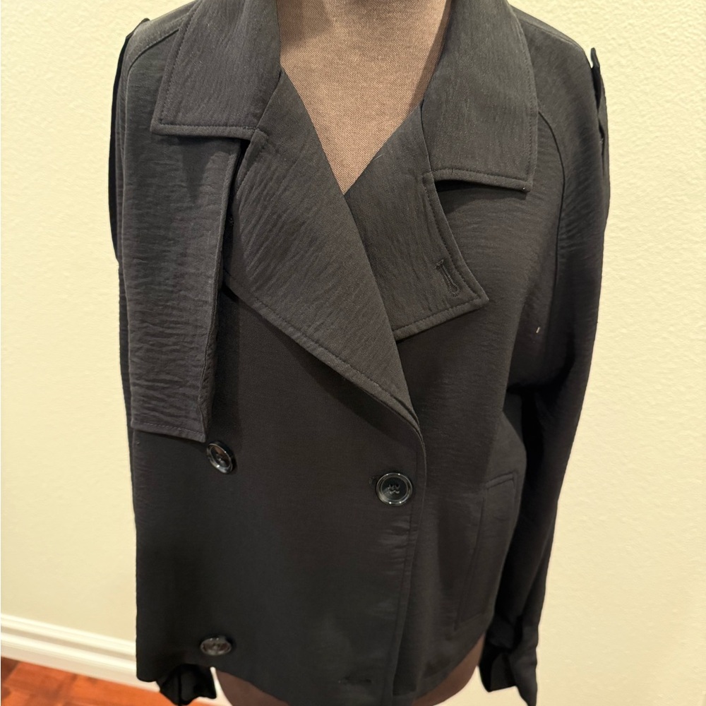 Laundry By Shelli Segal Black Pea Coat with Wide Lapel